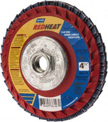 Norton - 60 Grit, 4-1/2" Disc Diam, 5/8-11 Center Hole, Type 27 Ceramic Flap Disc - 13,000 Max RPM, Plastic Backing, Arbor Attaching System, Coated - Americas Industrial Supply