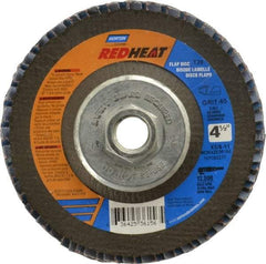 Norton - 40 Grit, 4-1/2" Disc Diam, 5/8-11 Center Hole, Type 29 Ceramic Flap Disc - 13,000 Max RPM, Fiberglass Backing, Arbor Attaching System, Coated - Americas Industrial Supply