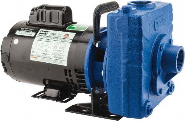 American Machine & Tool - 115/230 Volt, 1 Phase, 3/4 HP, Self Priming Centrifugal Pump - 1-1/2 Inch Inlet, 78 Head Pressure, Cast Iron Housing and Impeller - Americas Industrial Supply