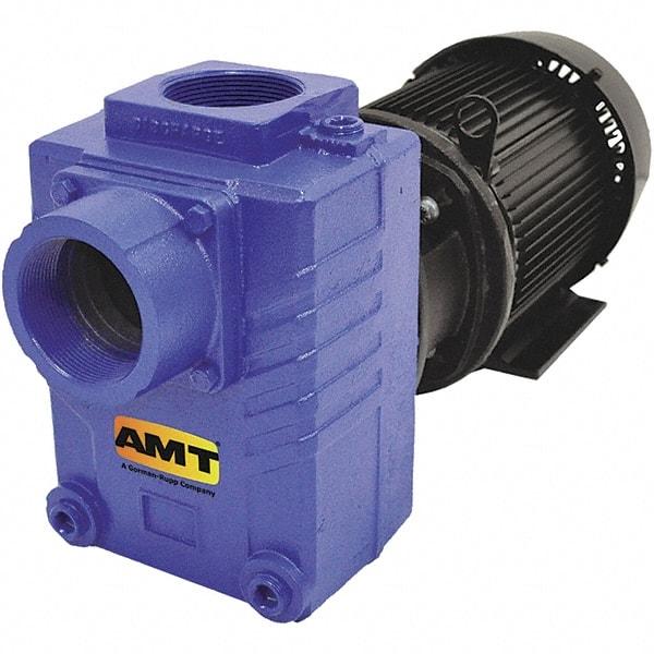 American Machine & Tool - 230/460 Volt, 3 Phase, 7-1/2 HP, Self Priming Centrifugal Pump - 3 Inch Inlet, 110 Head Pressure, Cast Iron Housing, Bronze Impeller - Americas Industrial Supply