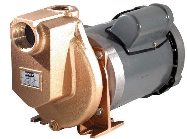 American Machine & Tool - 208-220/440 Volt, 3 Phase, 1-1/2 HP, Self Priming Pump - 1-1/2 Inch Inlet, 58 Head Pressure, Bronze and Cast Iron Housing, Bronze Impeller, PTFE Seal - Americas Industrial Supply