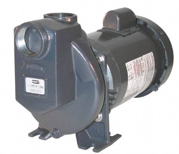 American Machine & Tool - 208-220/440 Volt, 3 Phase, 3/4 HP, Self Priming Pump - 1-1/2 Inch Inlet, 52 Head Pressure, Stainless Steel and Cast Iron Housing, Stainless Steel Impeller, PTFE Seal - Americas Industrial Supply