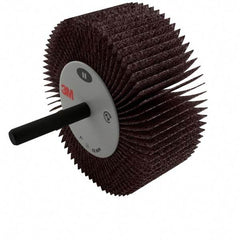 3M - 2" Diam x 1" Face Width, Medium Aluminum Oxide Coated Mounted Flap Wheel - 1/4" Shank Mount, 60 Grit, XE Weighted Cloth Backing, 25,000 Max RPM - Americas Industrial Supply