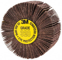 3M - 2" Diam x 1" Face Width, Extra Fine Aluminum Oxide Coated Mounted Flap Wheel - 1/4" Shank Mount, 320 Grit, XE Weighted Cloth Backing, 20,000 Max RPM - Americas Industrial Supply