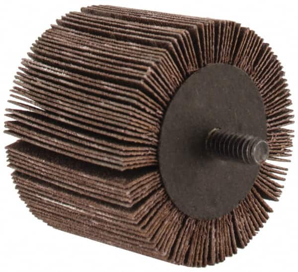 3M - 2" Diam x 1-1/2" Face Width, Very Fine Aluminum Oxide Coated Mounted Flap Wheel - 1/4-20 Threaded Mount, 180 Grit, XE Weighted Cloth Backing, 20,000 Max RPM - Americas Industrial Supply