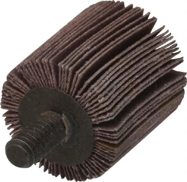 3M - 1" Diam x 1" Face Width, Extra Fine Aluminum Oxide Coated Mounted Flap Wheel - 1/4-20 Threaded Mount, 320 Grit, XE Weighted Cloth Backing, 25,000 Max RPM - Americas Industrial Supply