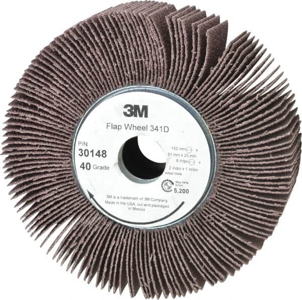 3M - 6" Diam, 40 Grit Aluminum Oxide Unmounted Flap Wheel - 1" Hole, 2" Wide, Coated, Coarse Grade, 5,200 Max RPM , X Weighted, Cloth Backing - Americas Industrial Supply