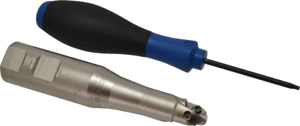 Seco - 3/4" Cut Diam, 0.66" Max Depth of Cut, 1" Shank Diam, 5.04" OAL, Indexable Ball Nose End Mill - Straight Shank, R218.20 Toolholder, 218.20-0.375.R Insert - Americas Industrial Supply
