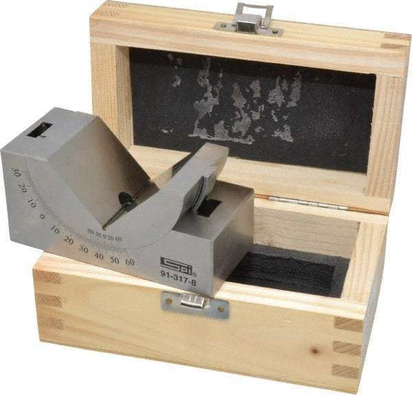 SPI - 3-3/4 Inch Long x 1-3/4 Inch Wide x 2 Inch High, Tool Steel, 0 to 60° Adjustable Angle Block - 10 Min. Accuracy, 50-55 RC Hardness - Americas Industrial Supply