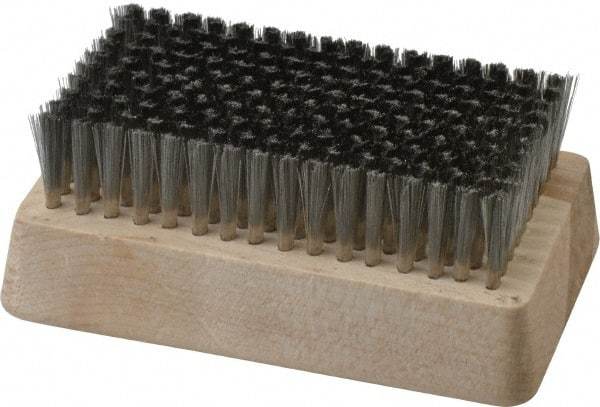 Made in USA - 3/4" Bristle Length, Stainless Steel Cleaning & Finishing Brush - 4-1/4" Long x 2-1/2" Wide Head, 4-1/4" OAL, Hardwood Block - Americas Industrial Supply