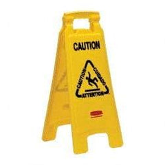 Rubbermaid - Caution, 11" Wide x 25" High, Plastic Floor Sign - English/French/Spanish, A-Frame, Black on Yellow, For Restroom, Janitorial & Housekeeping - Americas Industrial Supply