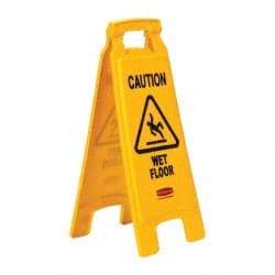 Rubbermaid - Caution - Wet Floor, 11" Wide x 25" High, Plastic Floor Sign - A-Frame, Black on Yellow, For Accident Prevention - Americas Industrial Supply