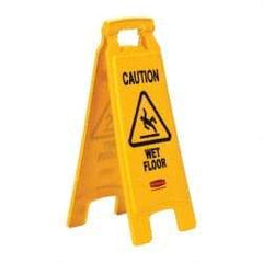 Rubbermaid - Caution - Wet Floor, 11" Wide x 25" High, Plastic Floor Sign - A-Frame, Black on Yellow, For Accident Prevention - Americas Industrial Supply