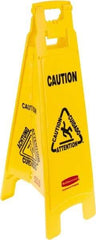 Rubbermaid - Caution, 12" Wide x 37" High, Plastic Floor Sign - English/French/Spanish, A-Frame, Black on Yellow, For Restroom, Janitorial & Housekeeping - Americas Industrial Supply