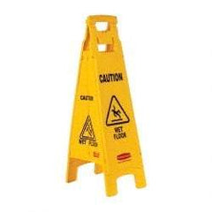 Rubbermaid - Caution - Wet Floor, 12" Wide x 37" High, Plastic Floor Sign - A-Frame, Black on Yellow, For Accident Prevention - Americas Industrial Supply