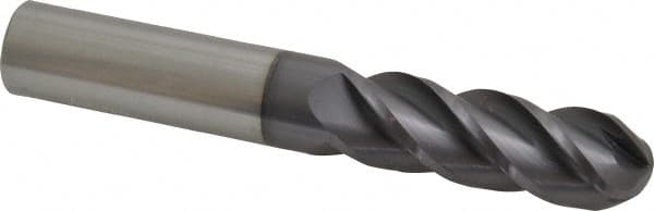 Accupro - 3/4" Diam, 2-1/4" LOC, 4 Flute Solid Carbide Ball End Mill - AlTiN Finish, Single End, 5" OAL, 3/4" Shank Diam, Spiral Flute - Americas Industrial Supply