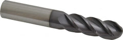 Accupro - 3/4" Diam, 2-1/4" LOC, 4 Flute Solid Carbide Ball End Mill - AlTiN Finish, Single End, 5" OAL, 3/4" Shank Diam, Spiral Flute - Americas Industrial Supply