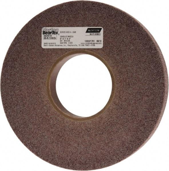 Norton - 8" Diam, 1" Face Width, 3" Center Hole, Medium Grade, Aluminum Oxide Deburring Wheel - Convolute, Hard Density 8 Grade, 4,500 RPM - Americas Industrial Supply
