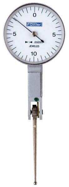 Fowler - 0.02 Inch Range, 0.0005 Inch Dial Graduation, Horizontal Dial Test Indicator - 1 Inch White Dial, 0-10-0 Dial Reading - Americas Industrial Supply