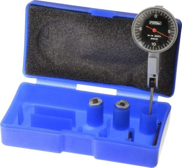 Fowler - 0.02 Inch Range, 0.0005 Inch Dial Graduation, Horizontal Dial Test Indicator - 1 Inch Black Dial, 0-10-0 Dial Reading - Americas Industrial Supply