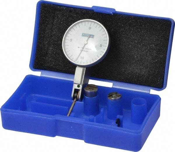 Fowler - 0.02 Inch Range, 0.0005 Inch Dial Graduation, Horizontal Dial Test Indicator - 1-1/2 Inch White Dial, 0-10-0 Dial Reading - Americas Industrial Supply