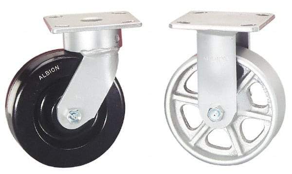 Albion - 5" Diam x 2" Wide x 6-1/2" OAH Top Plate Mount Rigid Caster - Phenolic, 1,000 Lb Capacity, Roller Bearing, 4 x 4-1/2" Plate - Americas Industrial Supply
