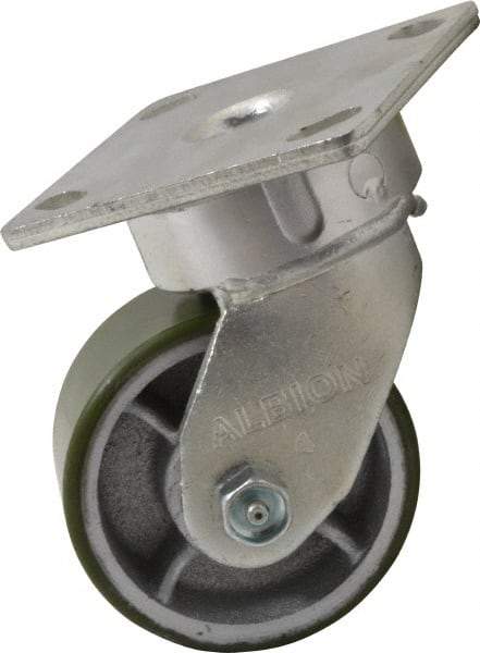 Albion - 4" Diam x 2" Wide x 5-5/8" OAH Top Plate Mount Swivel Caster - Polyurethane, 700 Lb Capacity, Roller Bearing, 4 x 4-1/2" Plate - Americas Industrial Supply