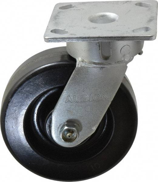 Albion - 6" Diam x 2" Wide x 7-1/2" OAH Top Plate Mount Swivel Caster - Phenolic, 1,200 Lb Capacity, Roller Bearing, 4 x 4-1/2" Plate - Americas Industrial Supply