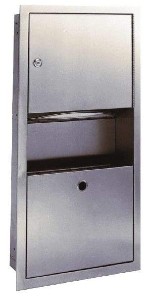 Made in USA - Manual, Stainless Steel Paper Towel Dispenser with Receptacle - 26" High x 14-1/4" Wide x 4-1/4" Deep, 2 Sleeves, Silver - Americas Industrial Supply