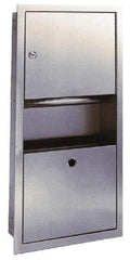 Made in USA - Manual, Stainless Steel Paper Towel Dispenser with Receptacle - 26" High x 14-1/4" Wide x 4-1/4" Deep, 2 Sleeves, Silver - Americas Industrial Supply