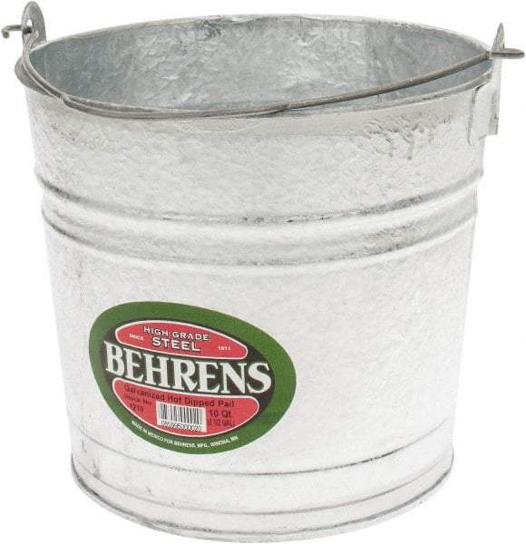 PRO-SOURCE - 10 Qt, 10-1/4" High, Galvanized Steel Round Gray Single Pail - Handle Included, 11" Top Diam - Americas Industrial Supply