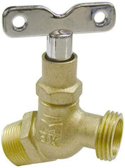 B&K Mueller - 3/4" Pipe, 125 psi WOG Rating, Brass Hose Bibb, Stop Valve - Loose Key Handle, MNPT x GHT End Connections - Americas Industrial Supply