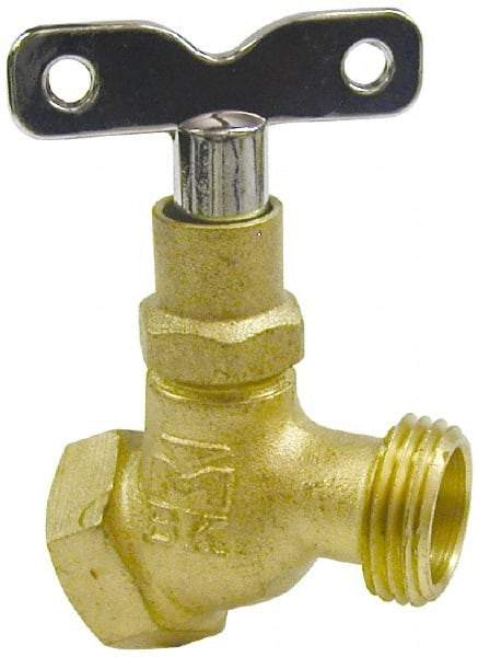 B&K Mueller - 1/2" Pipe, 125 psi WOG Rating, Brass Hose Bibb, Stop Valve - Loose Key Handle, FNPT x GHT End Connections - Americas Industrial Supply