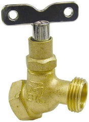 B&K Mueller - 3/4" Pipe, 125 psi WOG Rating, Brass Hose Bibb, Stop Valve - Loose Key Handle, FNPT x GHT End Connections - Americas Industrial Supply