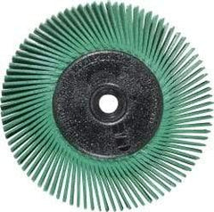 3M - 6" Diam, 1/2" Max Face Width, Plain Hole Radial Bristle Brush - 50 Grit, Coarse Grade, 6,000 Max RPM, Green - Americas Industrial Supply