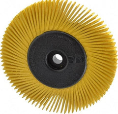 3M - 6" Diam, 1/2" Max Face Width, Plain Hole Radial Bristle Brush - 80 Grit, Medium Grade, 6,000 Max RPM, Yellow - Americas Industrial Supply