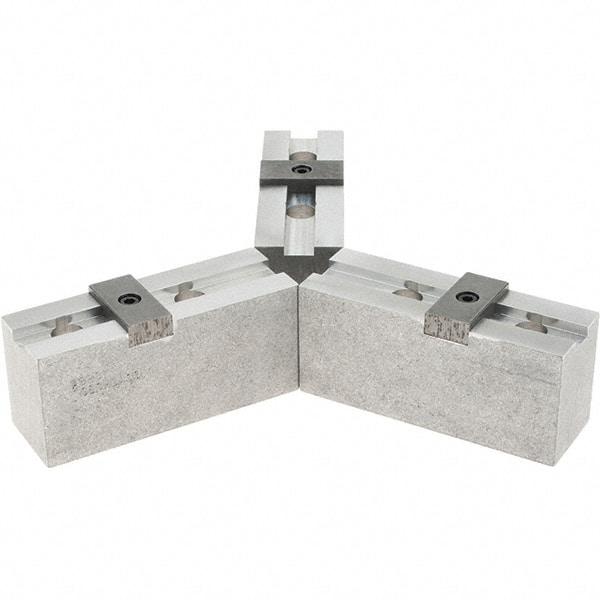 Abbott Workholding Products - 10" & Up Chuck Capacity, Tongue & Groove Attachment, Square Soft Lathe Chuck Jaw - 3 Jaws, Aluminum, 2-1/8" Btw Mount Hole Ctrs, 4-1/2" Long x 1-1/2" Wide x 2" High, 1/2" Groove, 1/2" Fastener - Americas Industrial Supply