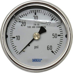 Wika - 2-1/2" Dial, 1/4 Thread, 0-60 Scale Range, Pressure Gauge - Center Back Connection Mount, Accurate to 2-1-2% of Scale - Americas Industrial Supply