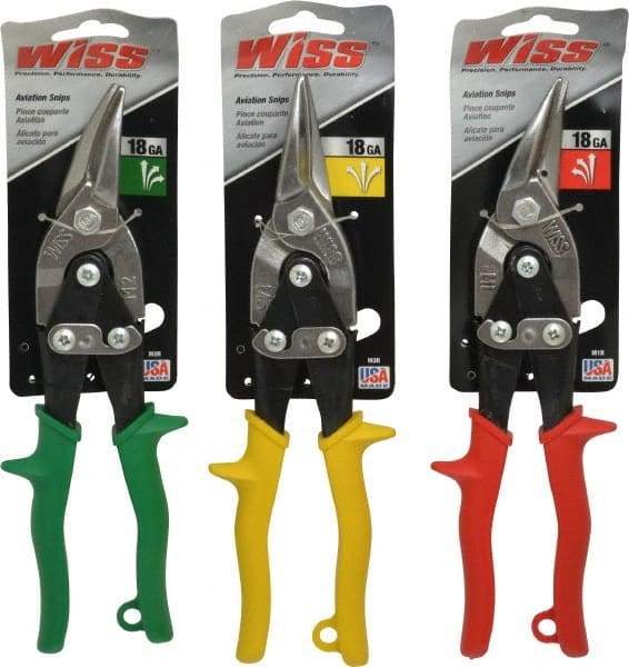 Wiss - 3 Piece Aviation Snip Set - Left, Right, Straight, 9-3/4" OAL, 1-3/8" LOC - Americas Industrial Supply