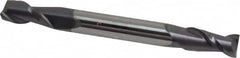 Accupro - 1/4", 1/2" LOC, 1/4" Shank Diam, 2-1/2" OAL, 2 Flute, Solid Carbide Square End Mill - Double End, AlTiN Finish, Spiral Flute, 40° Helix, Centercutting, Right Hand Cut, Right Hand Flute - Americas Industrial Supply