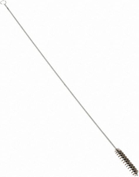 Schaefer Brush - 3" Long x 5/8" Diam Stainless Steel Long Handle Wire Tube Brush - Single Spiral, 27" OAL, 0.006" Wire Diam, 3/8" Shank Diam - Americas Industrial Supply