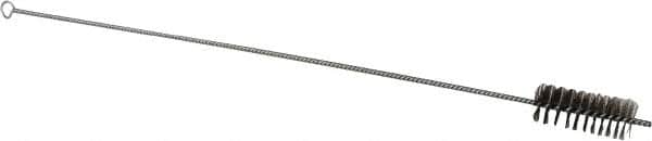 Schaefer Brush - 3" Long x 1-1/4" Diam Stainless Steel Long Handle Wire Tube Brush - Single Spiral, 27" OAL, 0.007" Wire Diam, 3/8" Shank Diam - Americas Industrial Supply