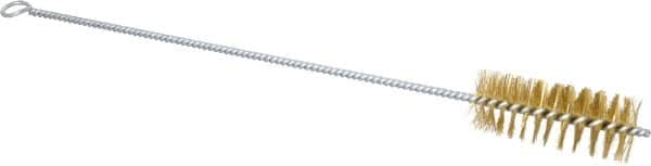Schaefer Brush - 3" Long x 1-1/4" Diam Brass Long Handle Wire Tube Brush - Single Spiral, 15" OAL, 0.008" Wire Diam, 3/8" Shank Diam - Americas Industrial Supply