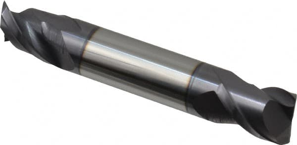 Accupro - 1/2", 5/8" LOC, 1/2" Shank Diam, 3" OAL, 2 Flute, Solid Carbide Square End Mill - Double End, AlTiN Finish, Spiral Flute, 40° Helix, Centercutting, Right Hand Cut, Right Hand Flute - Americas Industrial Supply