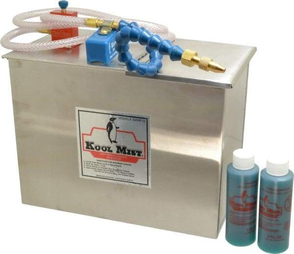 Kool Mist - 1 Outlet, 3 Gal Tank Capacity, Stainless Steel Tank Mist Coolant System - 4' Coolant Line Length, 12" Hose Length, 5/16" Nozzle Diam - Americas Industrial Supply