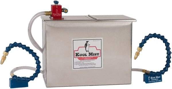 Kool Mist - 3 Outlet, 3 Gal Tank Capacity, Stainless Steel Tank Mist Coolant System - 4' Coolant Line Length, 12" Hose Length, 5/16" Nozzle Diam - Americas Industrial Supply