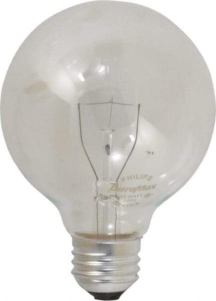 Philips - 25 Watt Incandescent Decorative Medium Screw Lamp - 2,700°K Color Temp, 235 Lumens, 120 Volts, Dimmable, G25, 2,000 hr Avg Life - Americas Industrial Supply