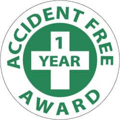 NMC - Accident Free Award - 1 Year, Hard Hat Label - Green on White, 2" Thick, For Accident Prevention - Americas Industrial Supply