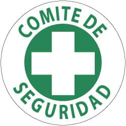 NMC - Comite de Seguridad, Hard Hat Label - Green on White, 2" Thick, For Accident Prevention - Americas Industrial Supply