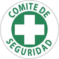 NMC - Comite de Seguridad, Hard Hat Label - Green on White, 2" Thick, For Accident Prevention - Americas Industrial Supply